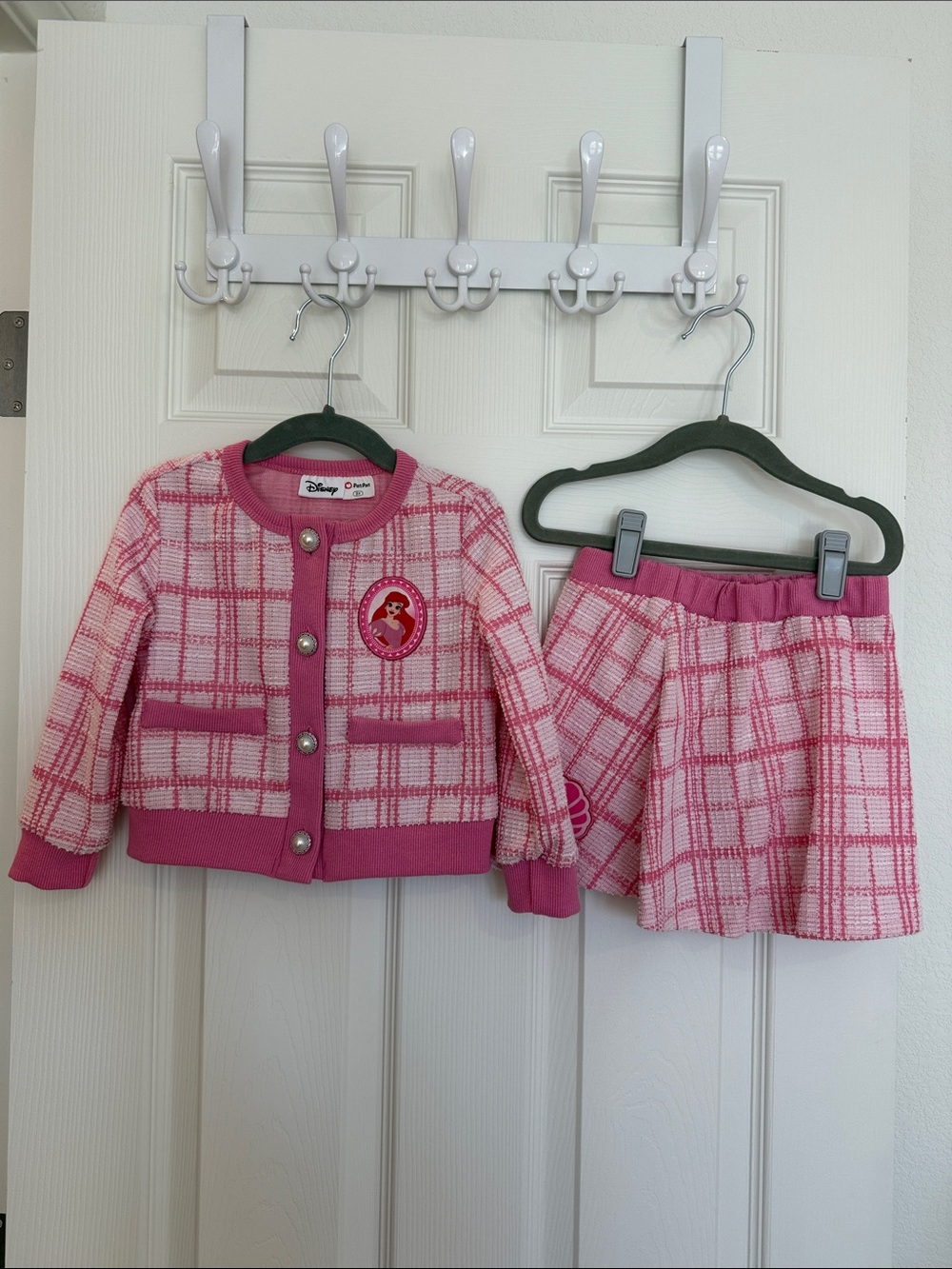 Disney Little Mermaid Pink Plaid Cardigan & Skirt Set